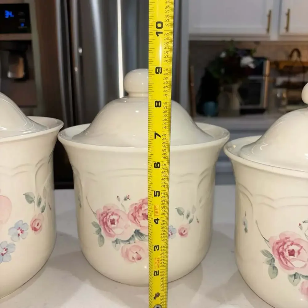 Pfaltzgraff Secret Rose Ceramic Canister Set Of 4 With Lids 506-509